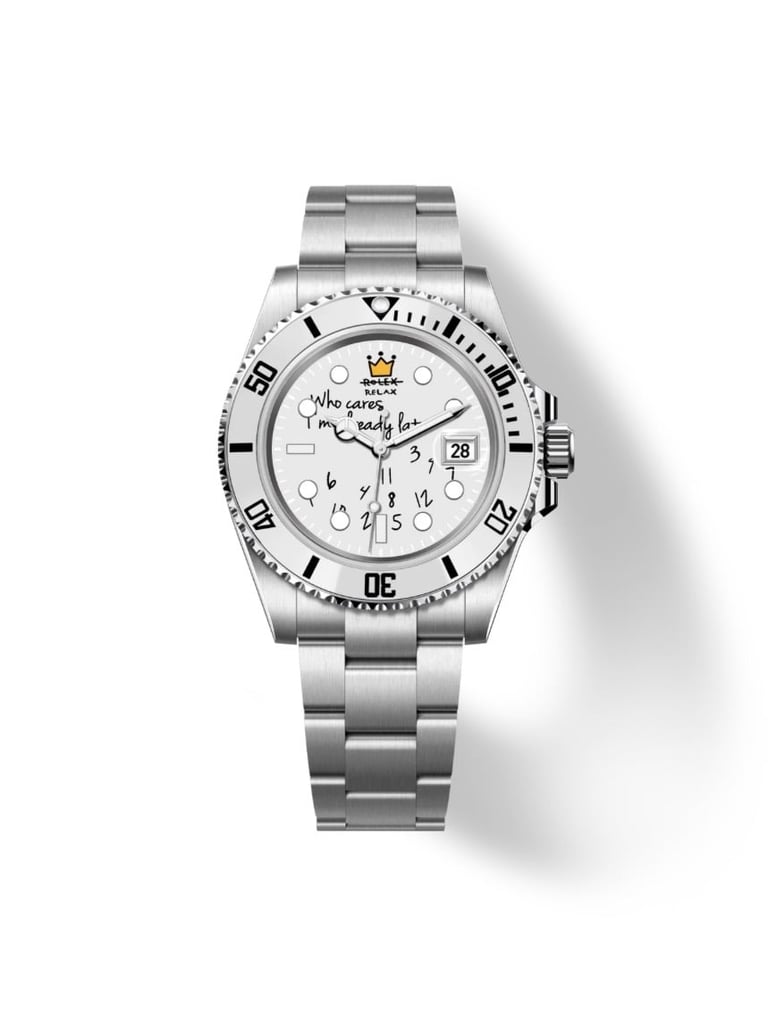 Stainless steel luxury watch with white dial